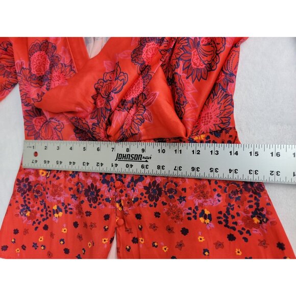 Free People Run Free Blouse Womens Small Draped Tie Front Floral Balloon Sleeve - Picture 8 of 11